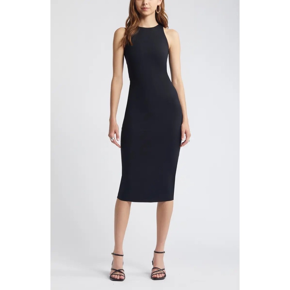Open Edit Sleeveless High Neck Sheath Midi Dress – Little Black Dress